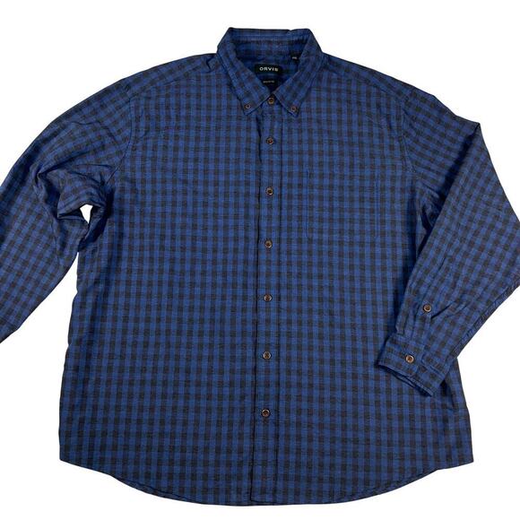 Orvis Classic Fit Performance Long Sleeve Nylon Blend Shirt Blue/Black Size XXL - Picture 1 of 10